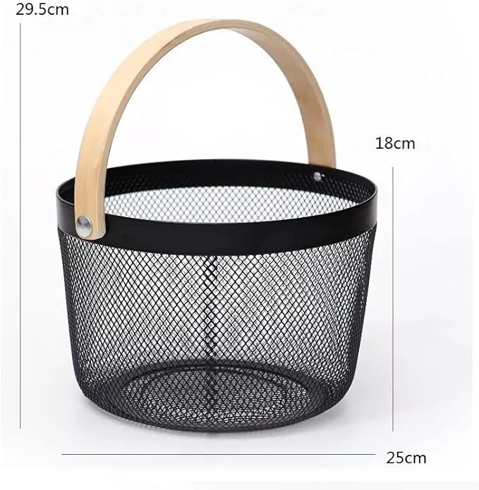 Round Mesh Basket With Wooden Handle